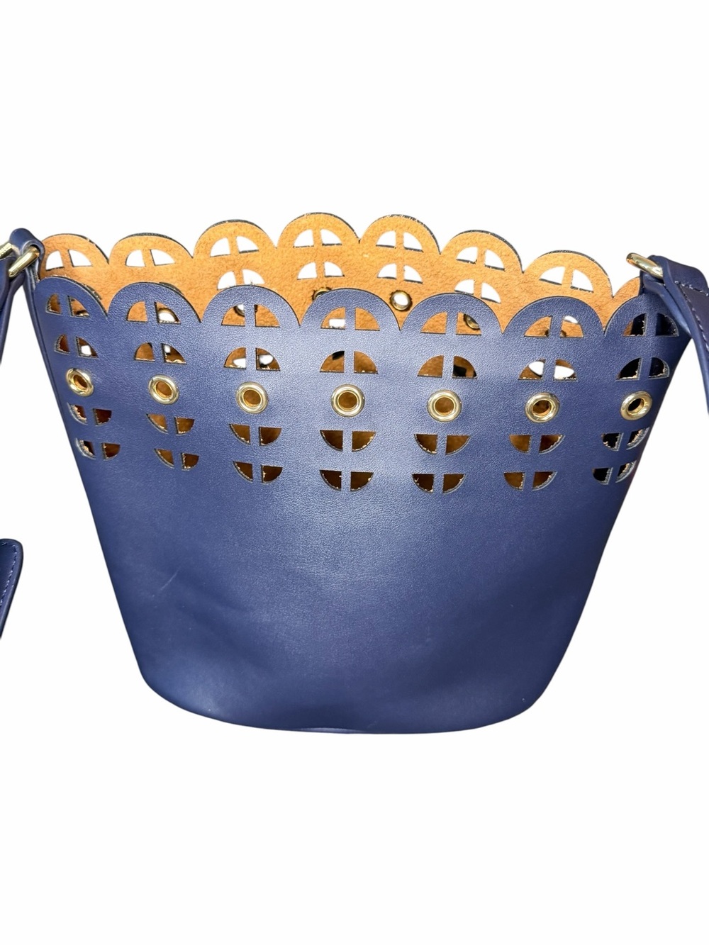 Stella & Dot Navy Laser-Cut Bucket Crossbody - Picture 4 of 5